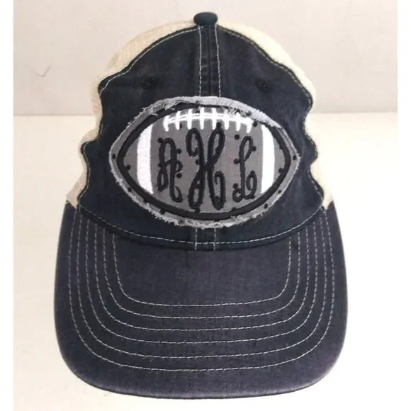 AHL Monogramed Football Unisex Embroidered Patch Adjustable Baseball Cap - Picture 2 of 7